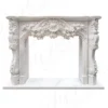 Ornate French Marble Fireplace with Rose Garlands in Deep Relief